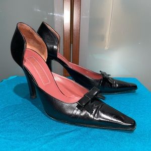 SERGIO ROSSI Black Leather D’Orsay Bow Accent Heels Pumps Size 7.5